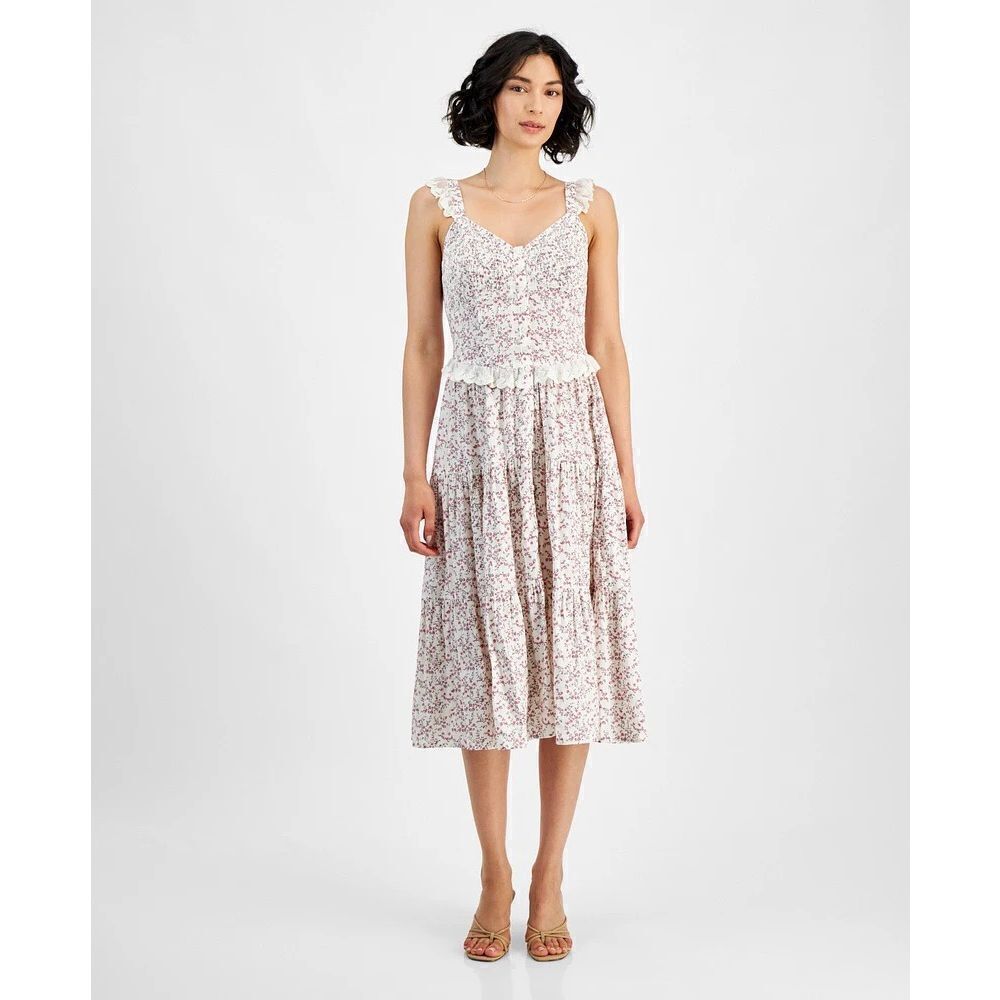 And Now This Women's Floral Tiered Lace-Trim Midi Dress Size M